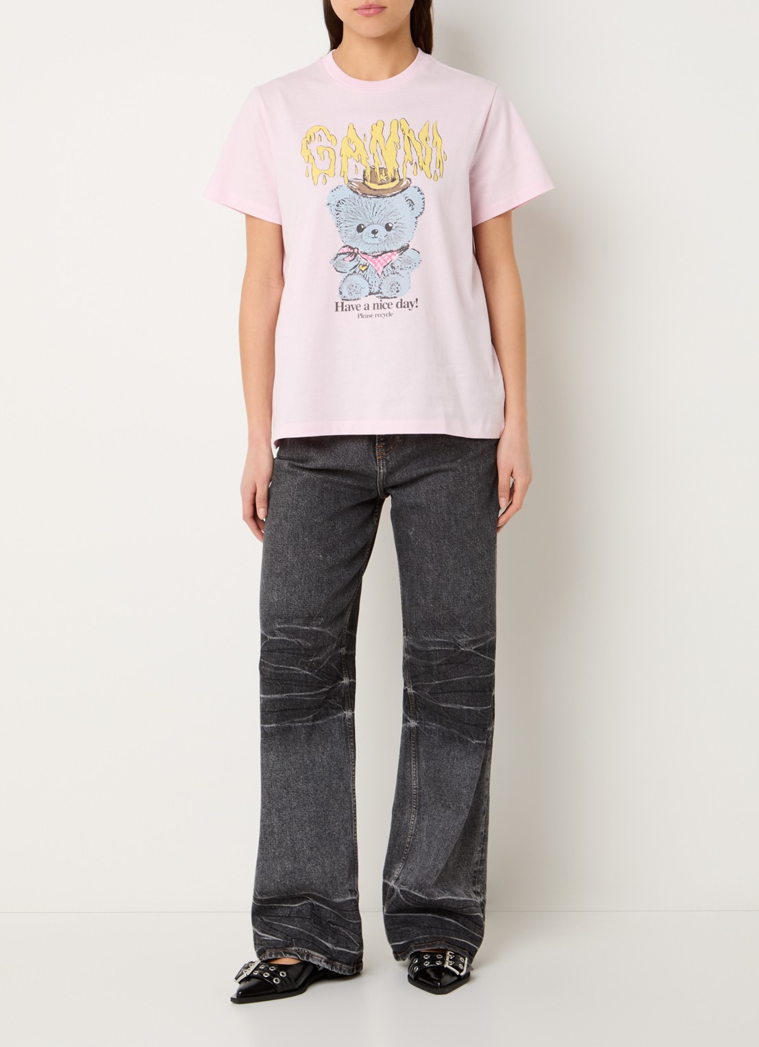 Ganni T-shirt met logoprint - voorkant 2 lichtroze