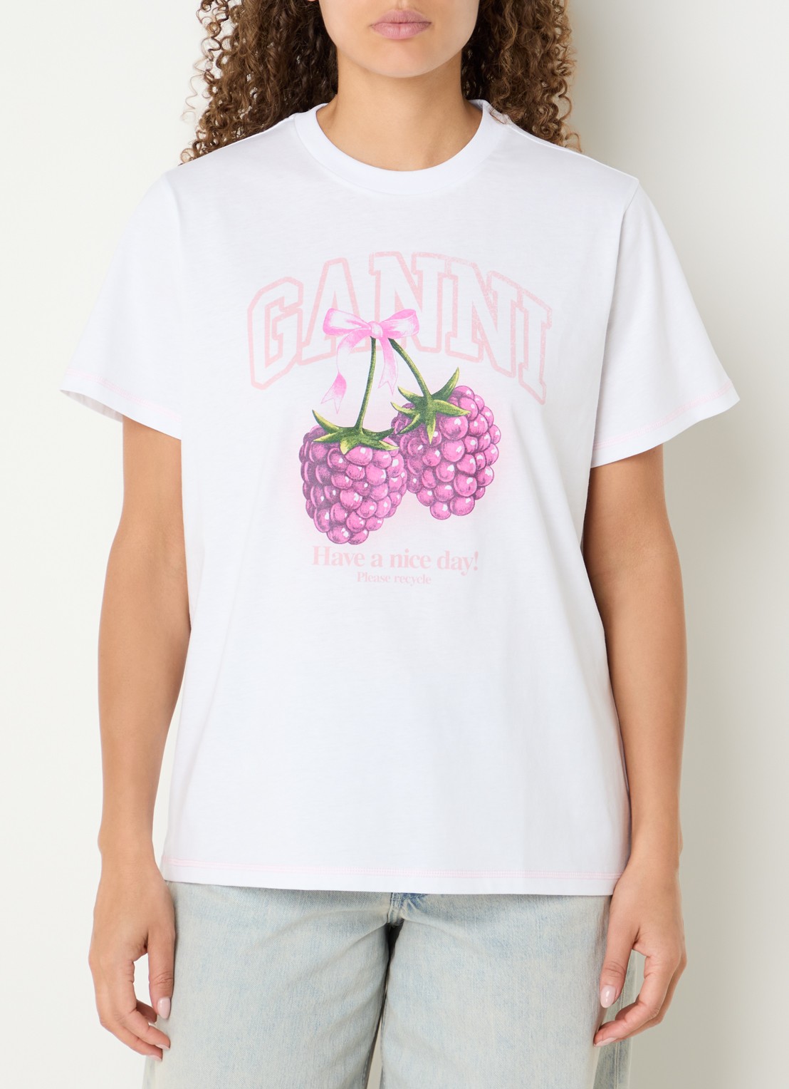 Ganni T-shirt met logoprint - detail 4 wit