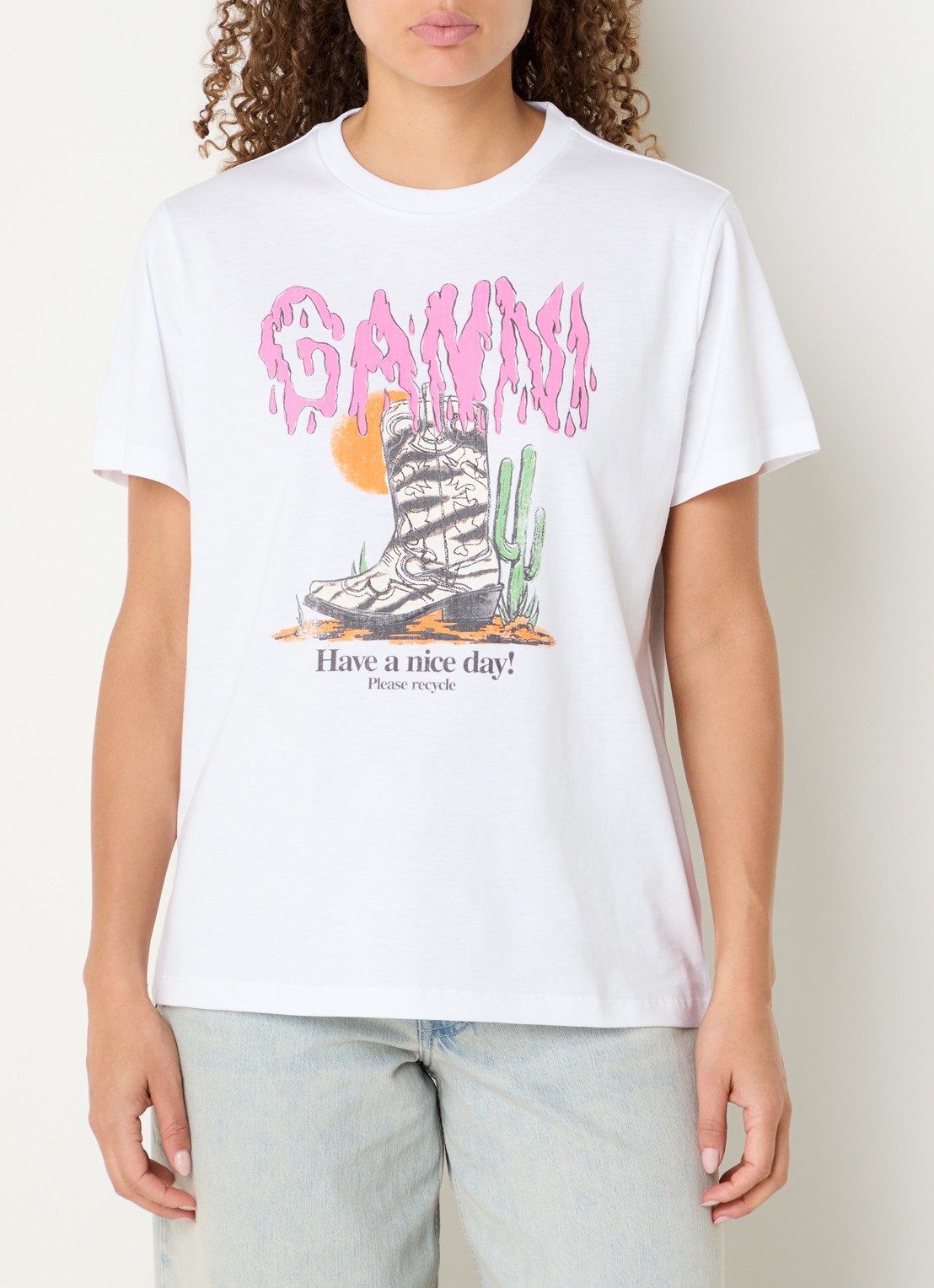 Ganni T-shirt met logoprint - detail 3 wit
