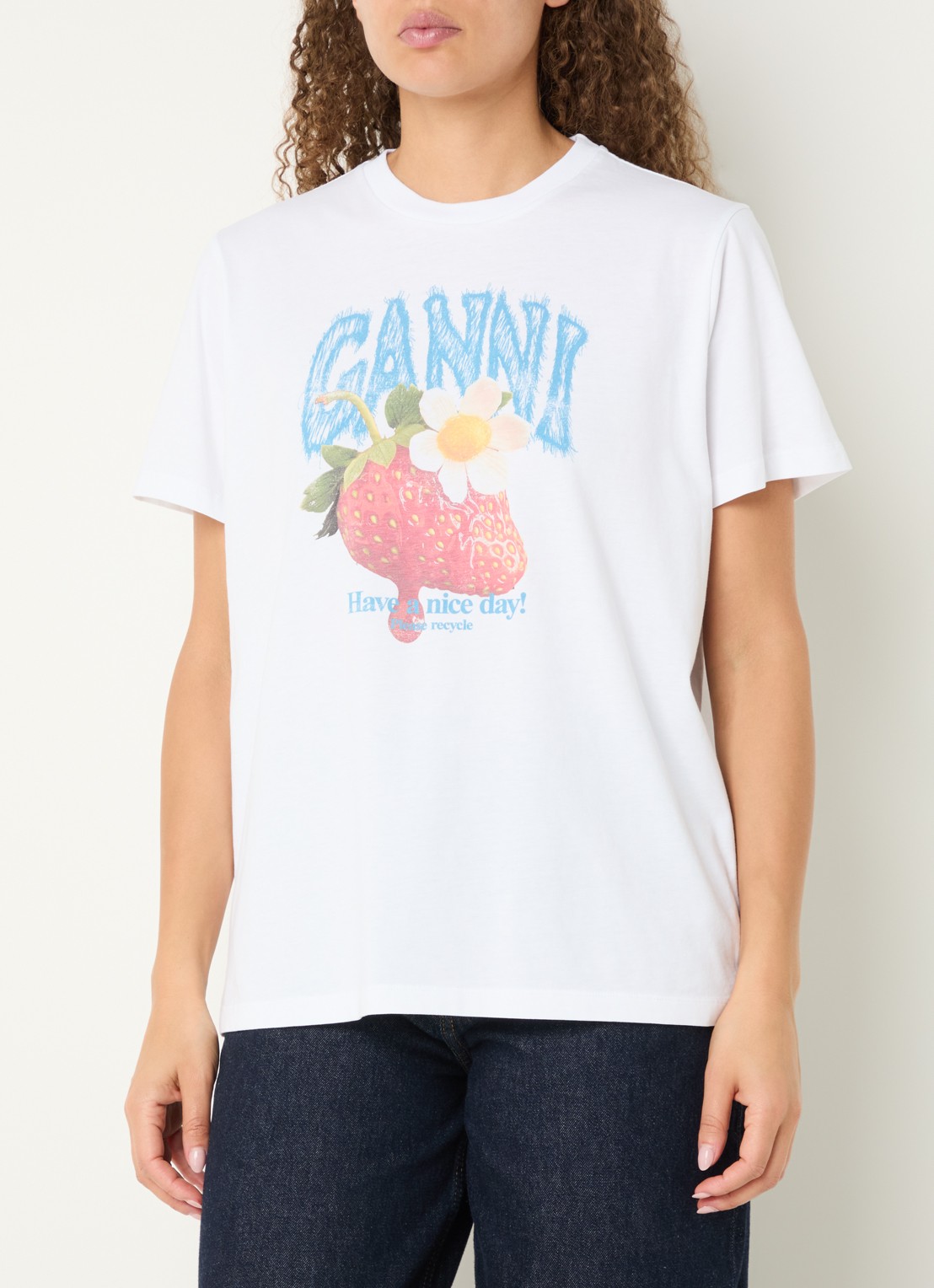 Ganni T-shirt met print - detail 3 wit
