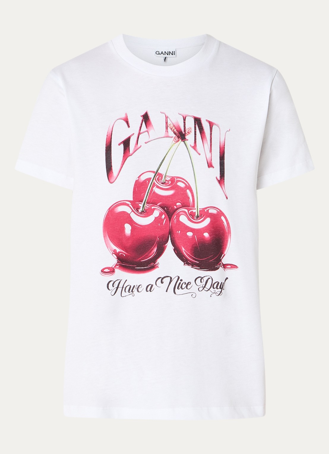 Ganni T-shirt van  katoen met logoprint - voorkant 2 wit