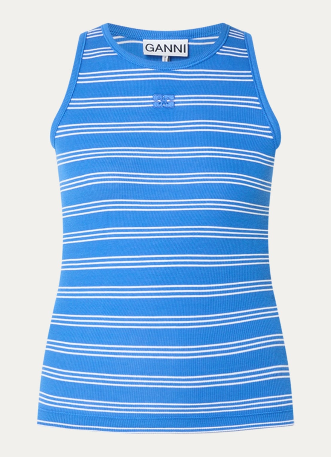 Ganni Tanktop met streepprint - voorkant 3 kobaltblauw