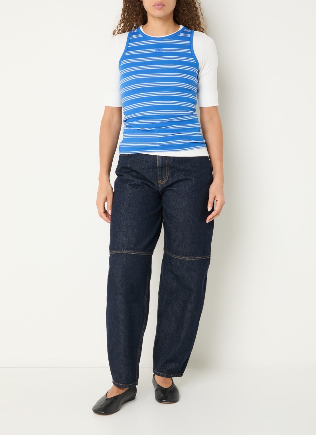 Ganni Tanktop met streepprint - voorkant 4 kobaltblauw