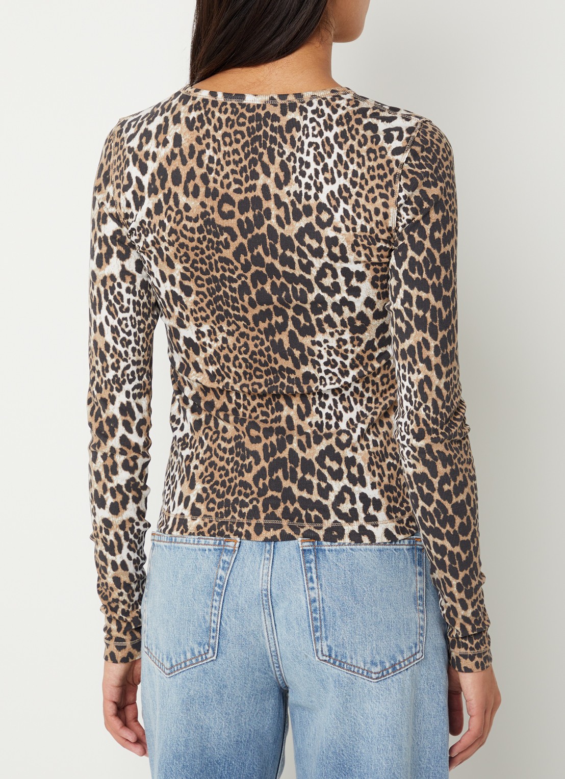 Ganni Top met panterprint en logoborduring - achterkant beige