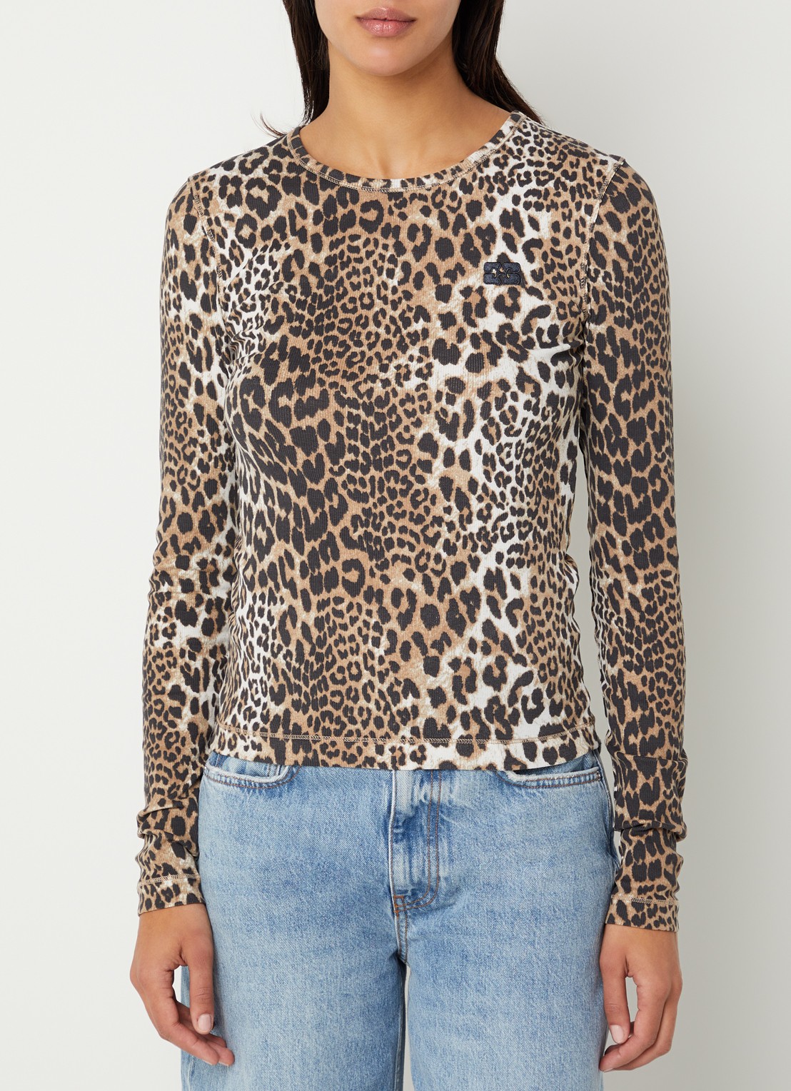 Ganni Top met panterprint en logoborduring - detail 2 beige