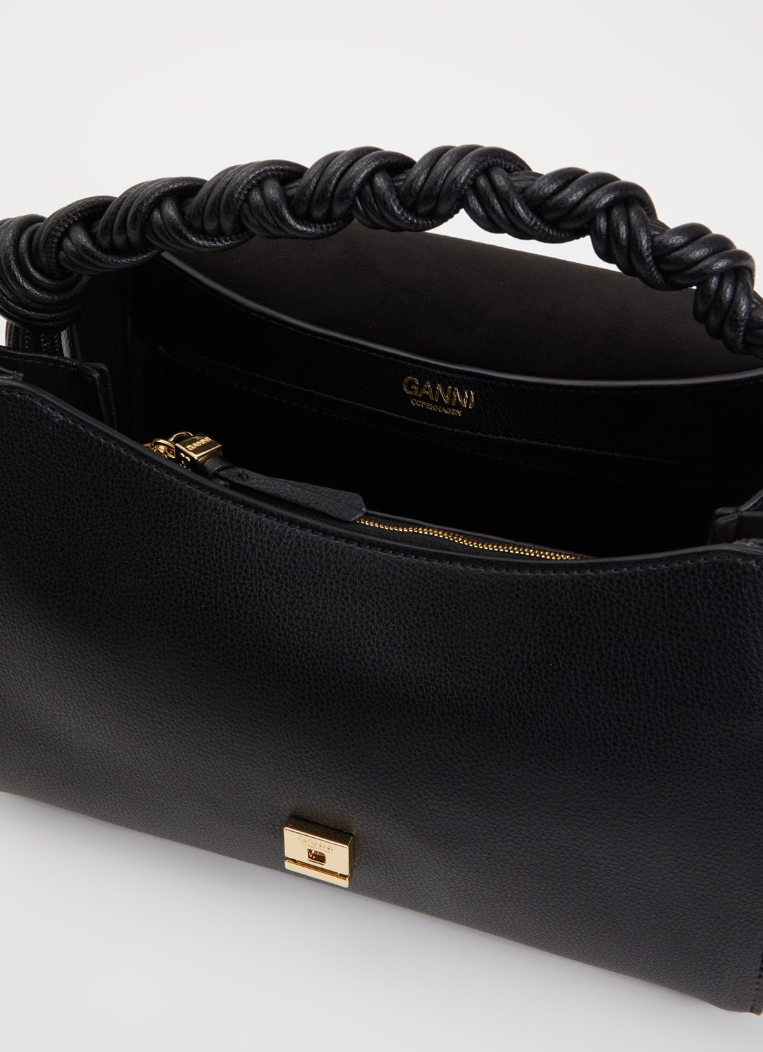 Ganni Very Bou schoudertas met gevlochten detail en afneembare schouderriem - detail zwart