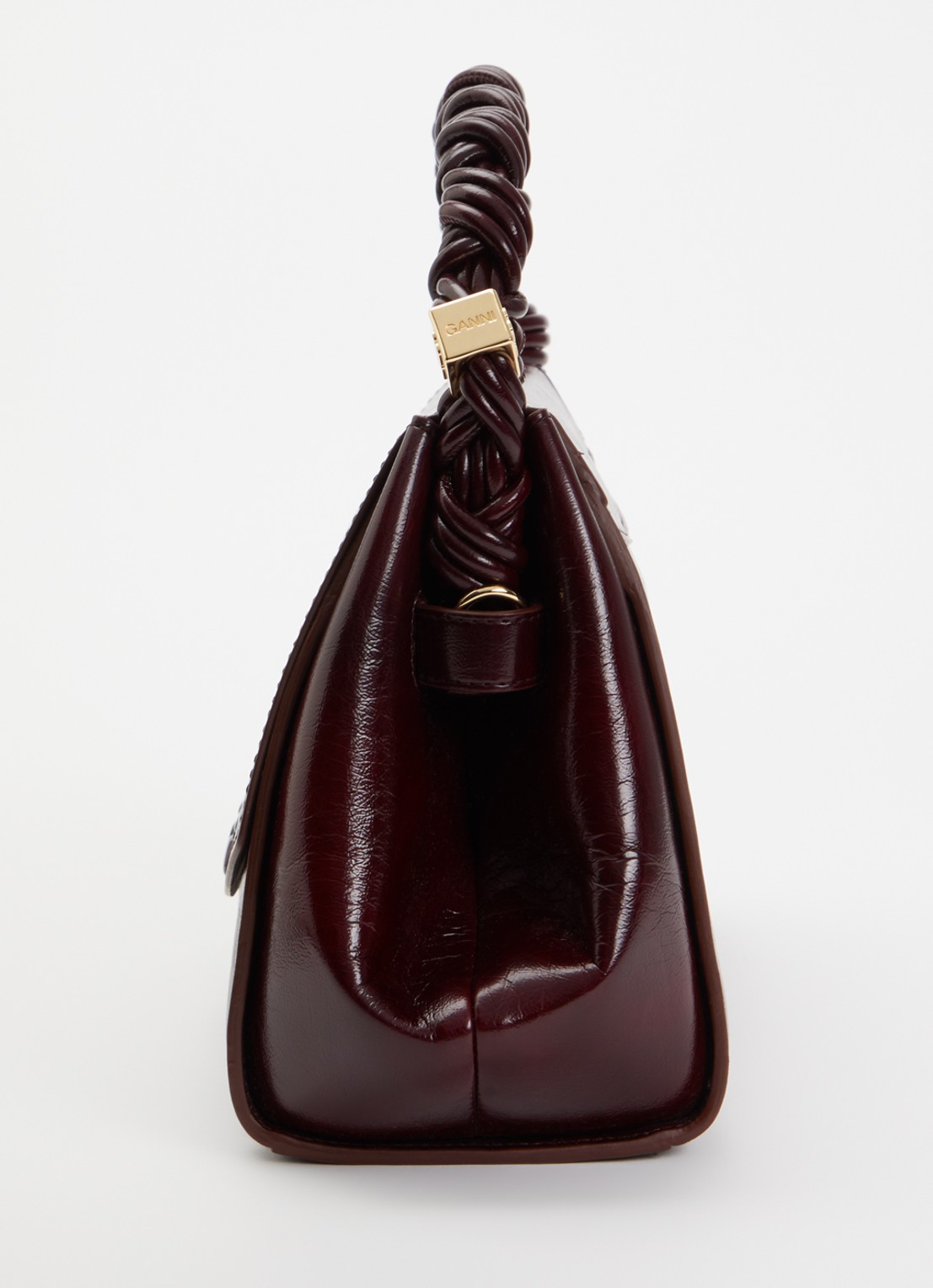 Ganni Very Bou schoudertas met glanzende finish en afneembare schouderriem - detail 3 aubergine