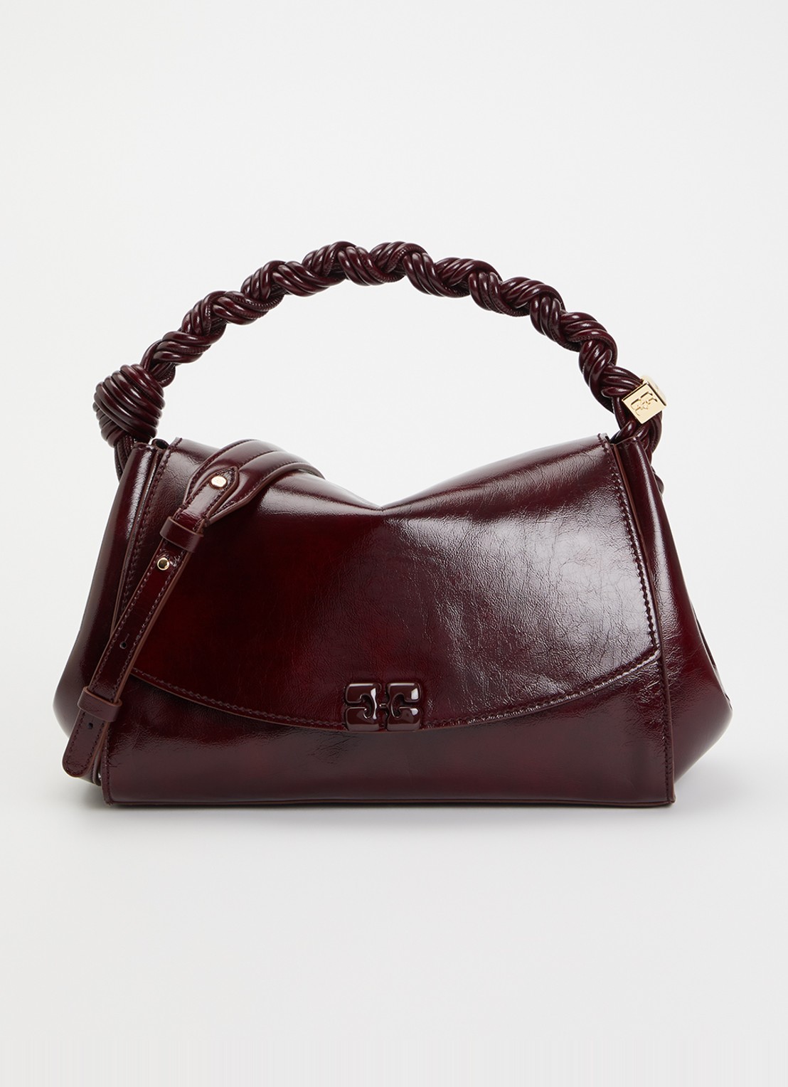 Ganni Very Bou schoudertas met glanzende finish en afneembare schouderriem - voorkant 2 aubergine