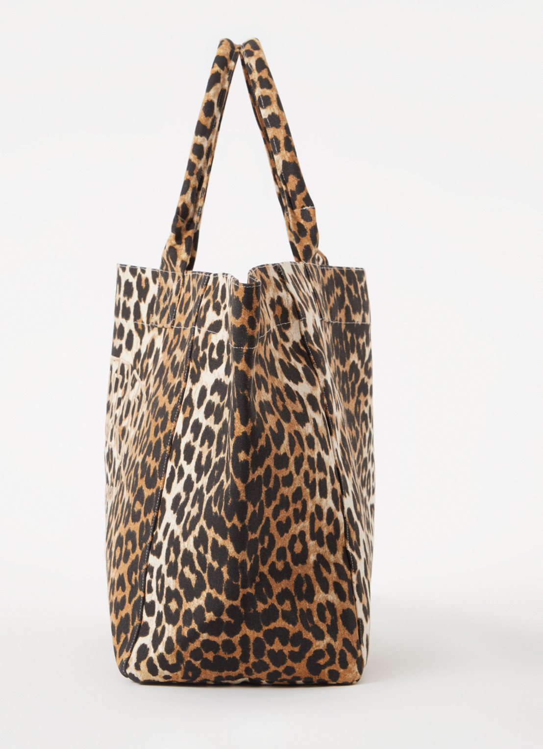 Ganni XXL shopper van canvas met panterprint en logoborduring - detail 2 bruin