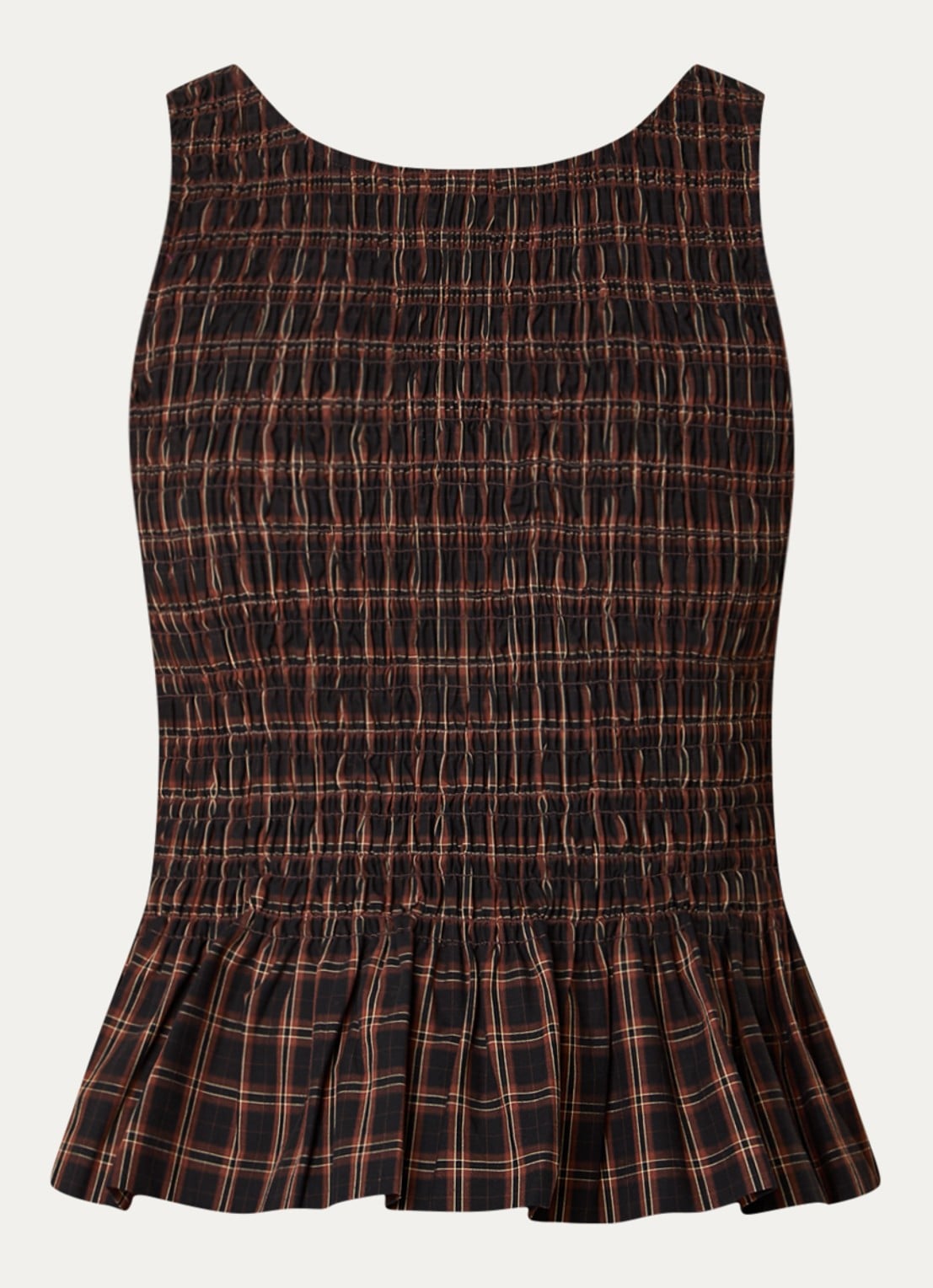 Ganni Yarn top met ruitdessin - voorkant 2 donkerbruin