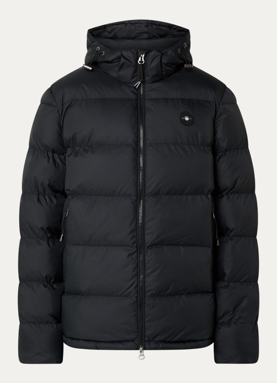 Gant Active Cloud puffer jack met afneembare capuchon en ritszakken - voorkant zwart