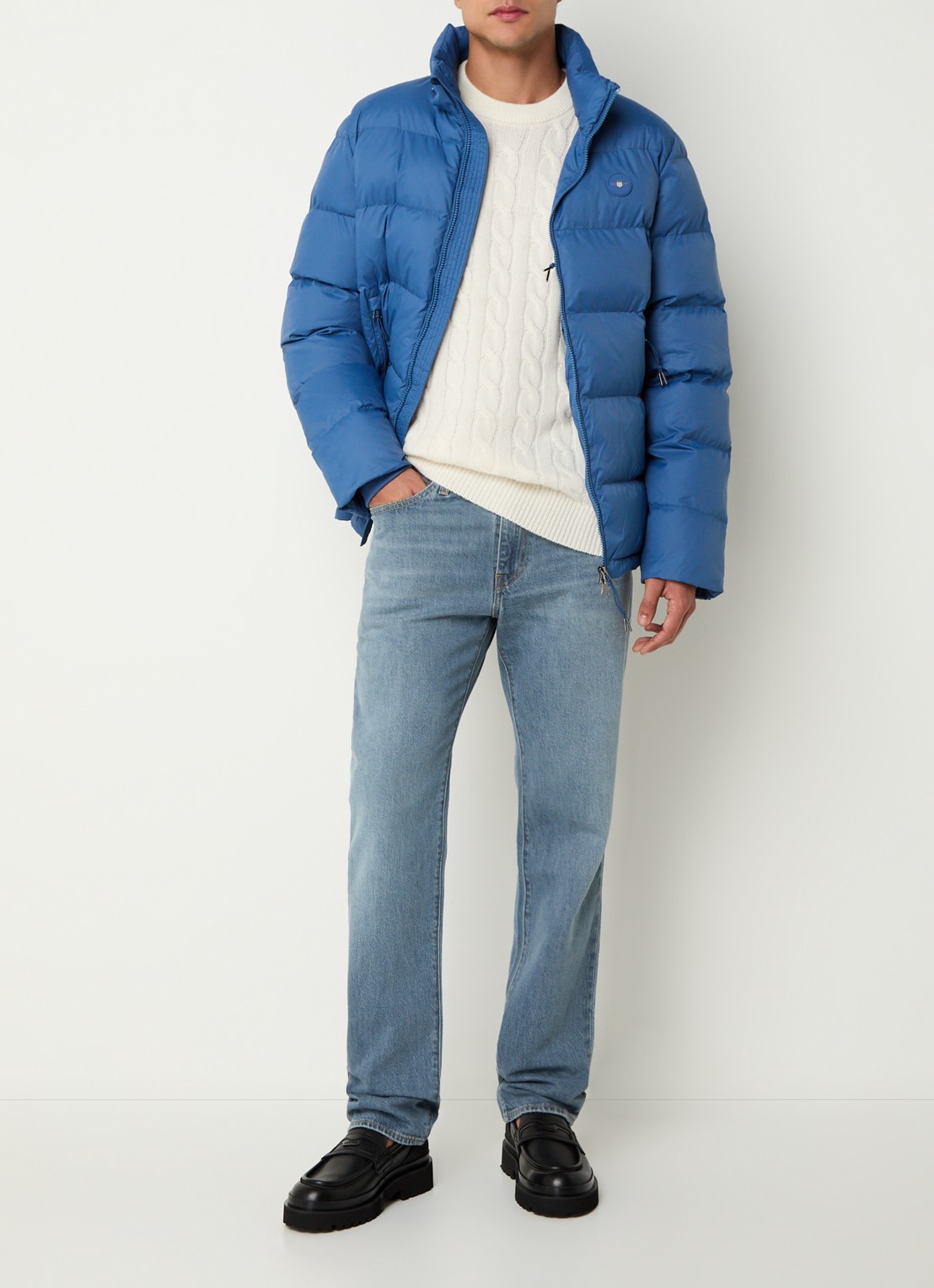 Gant Active Cloud puffer jack met afneembare capuchon en ritszakken - voorkant 3 blauw