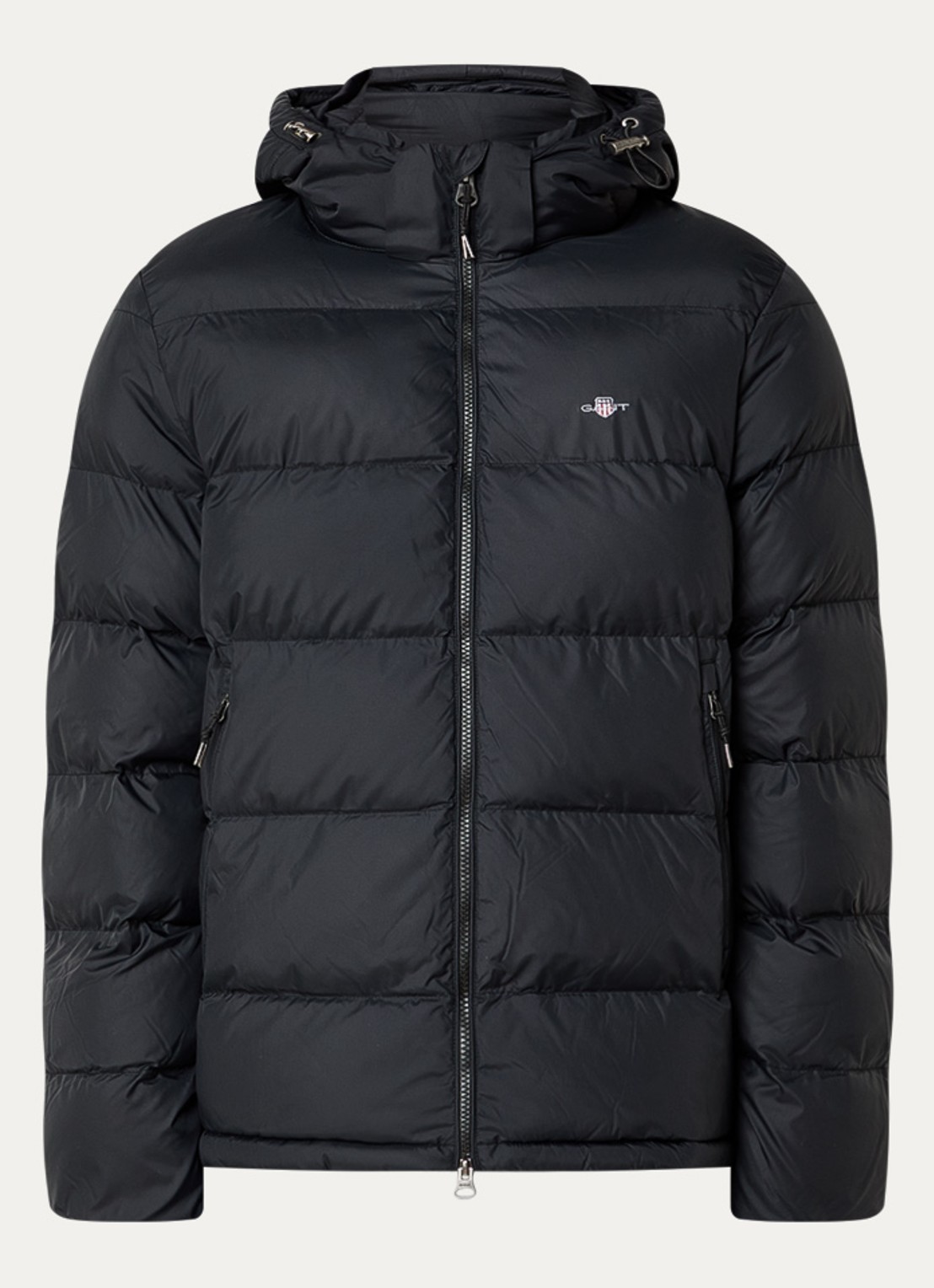 Gant Active Cloud puffer jack met afneembare capuchon en ritszakken - voorkant 2 zwart