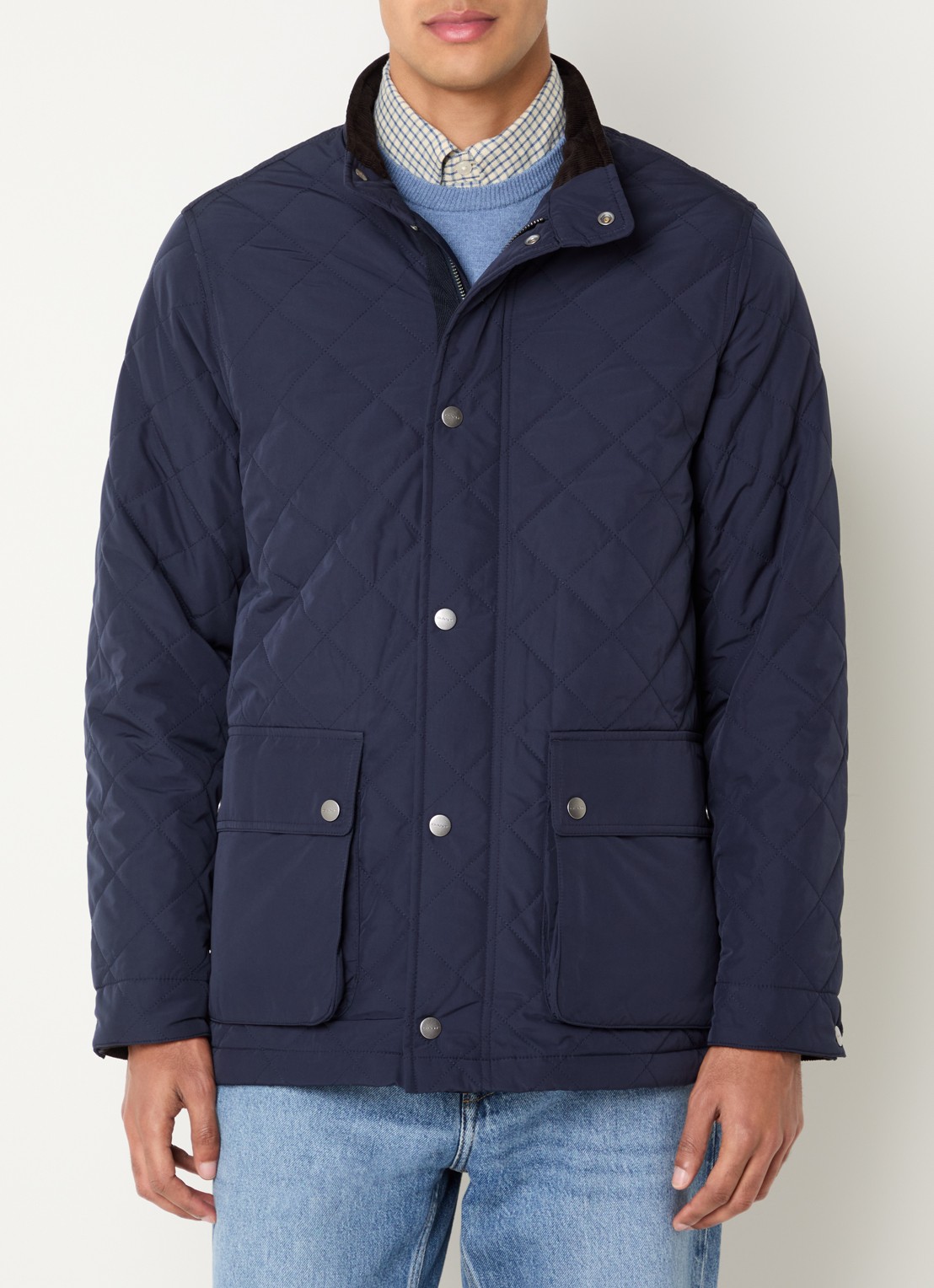 Gant Barn jack met quilt patroon en klepzakken - detail indigo