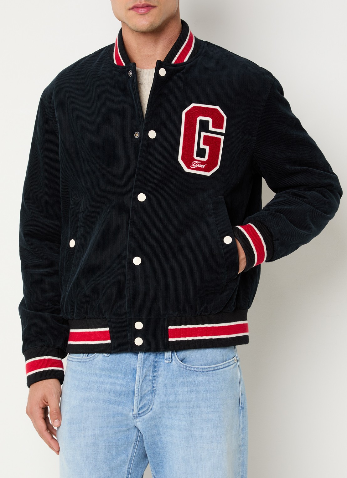 Gant Baseball jack van corduroy met logoborduring - detail 4 donkerblauw