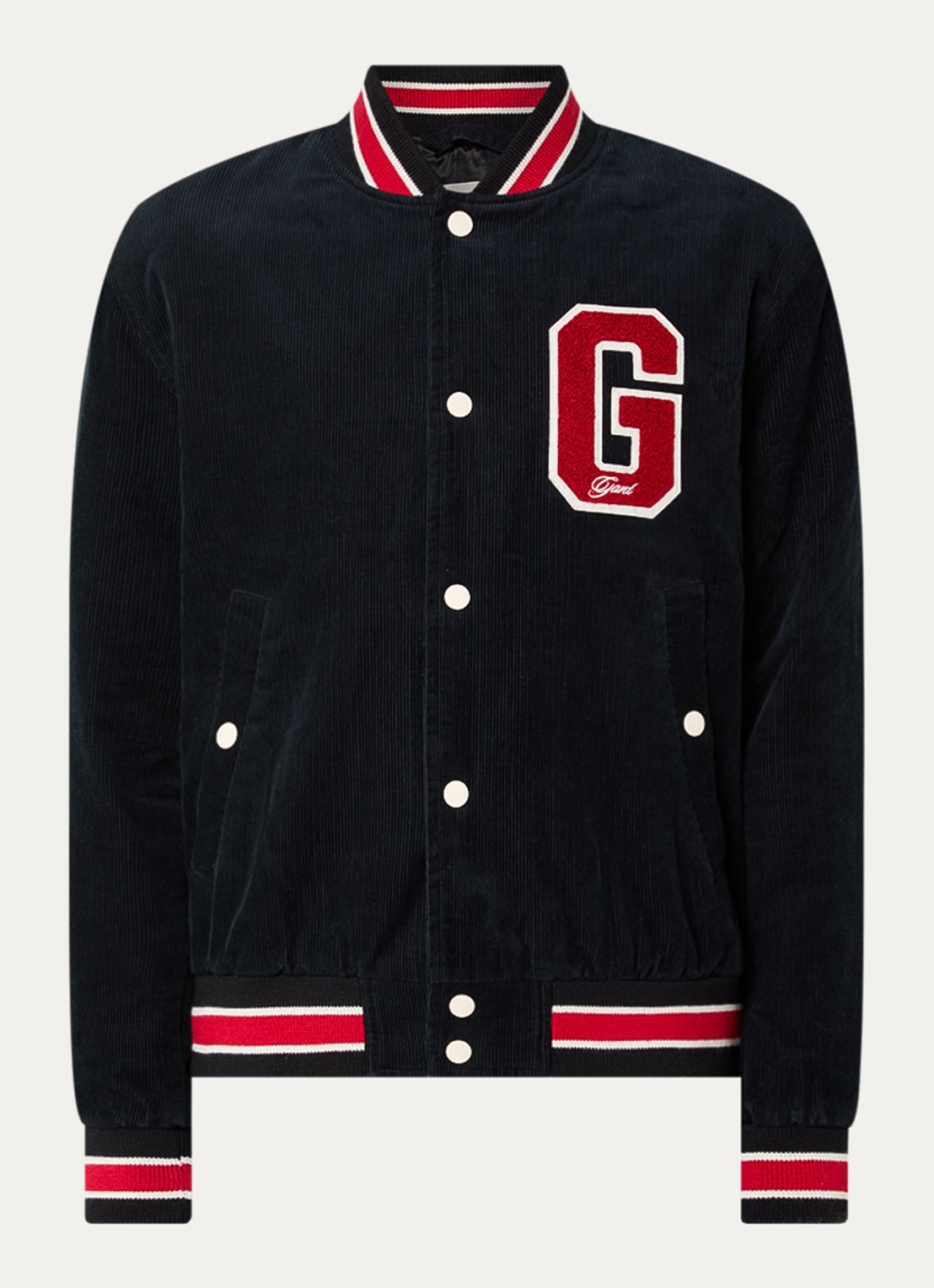 Gant Baseball jack van corduroy met logoborduring - voorkant 2 donkerblauw
