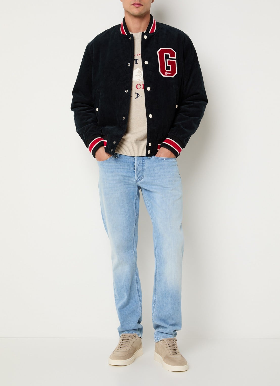 Gant Baseball jack van corduroy met logoborduring - voorkant 3 donkerblauw
