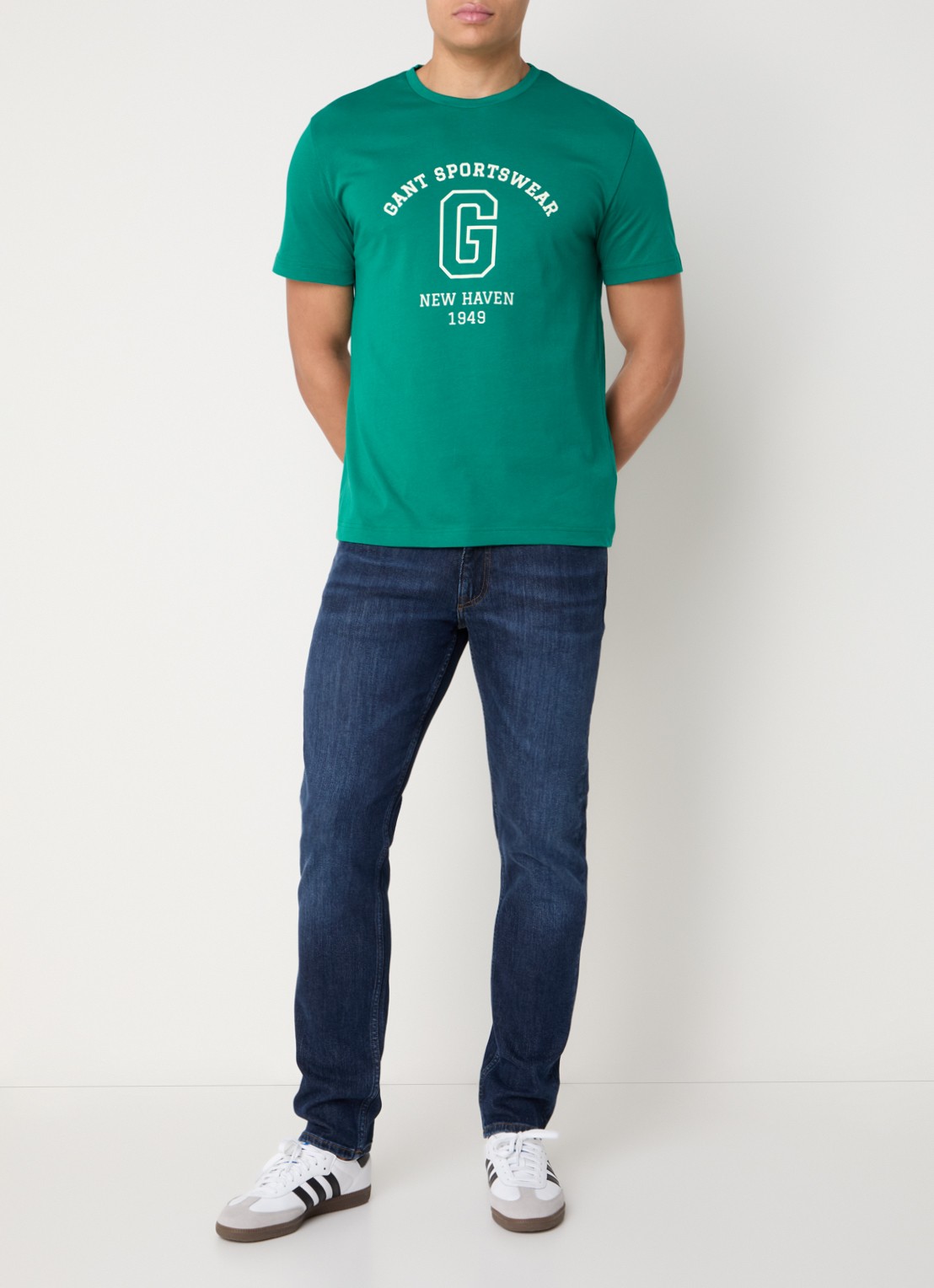 Gant College G T-shirt met logoprint - voorkant 2 donkergroen