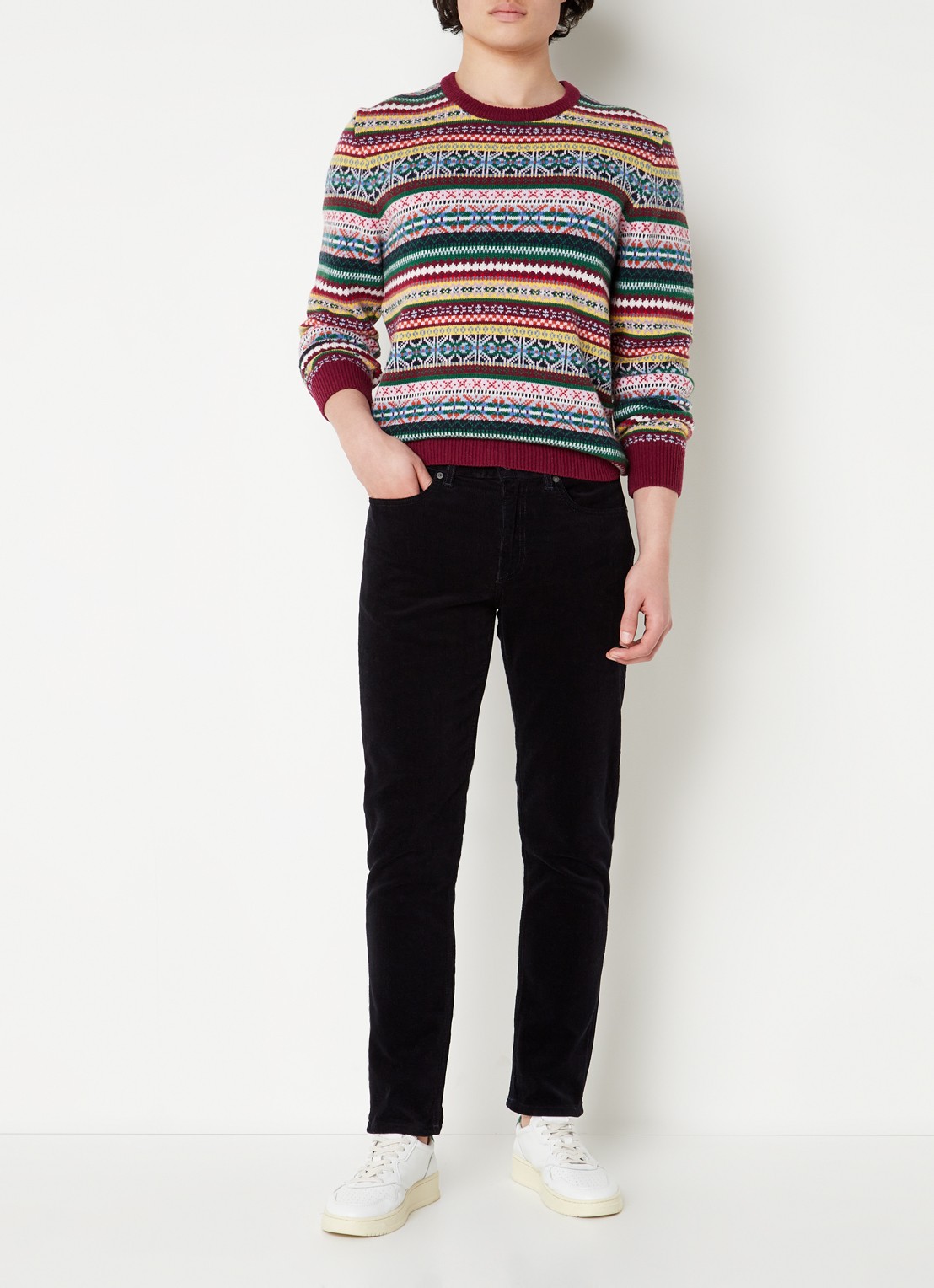 Gant Fair Isle trui van wol met ingebreid patroon - voorkant 2 bordeauxrood