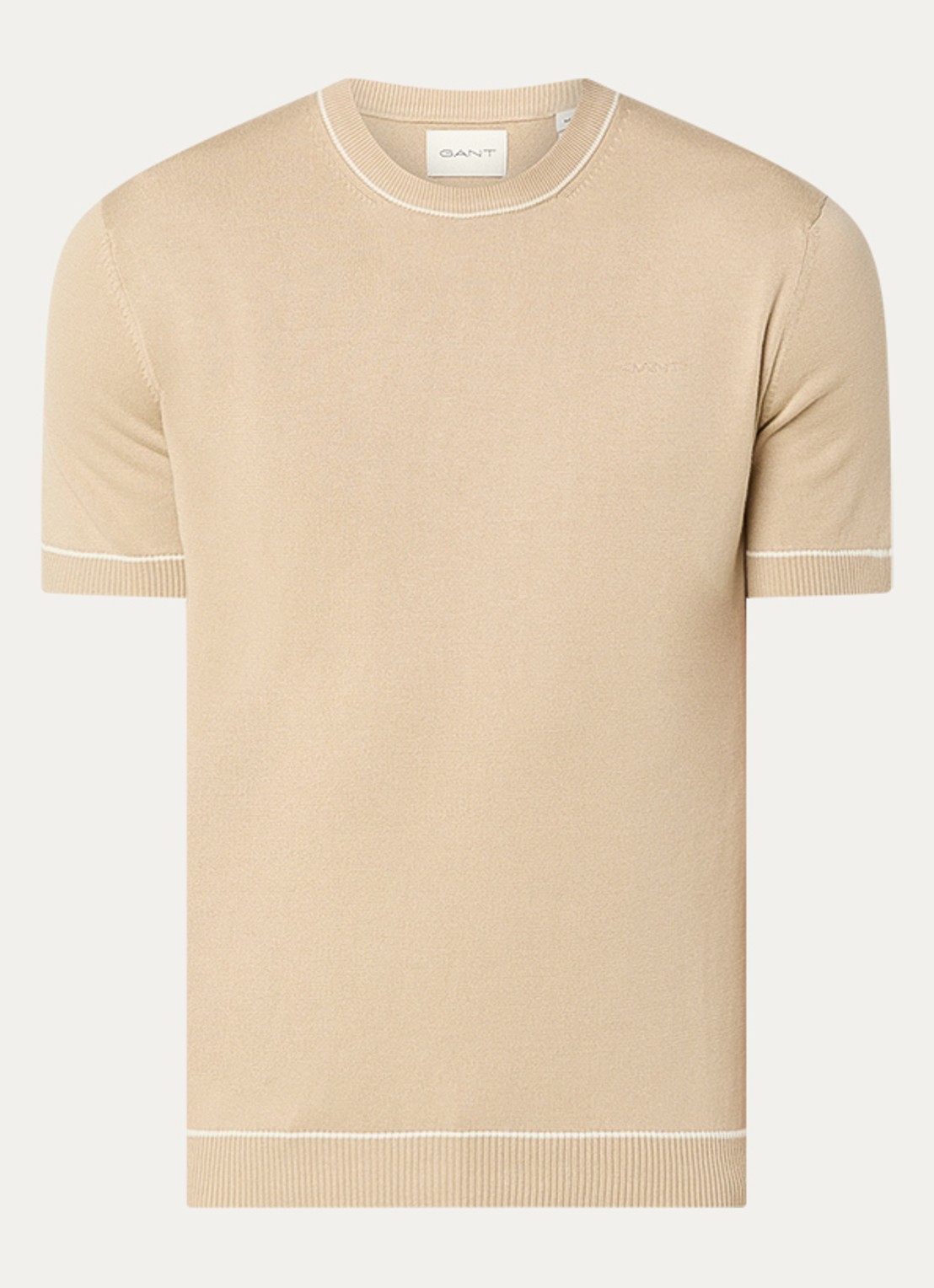 Gant Fijngebreid T-shirt met ronde hals - voorkant 2 beige