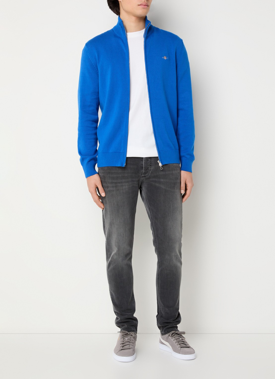 Gant Fijngebreid vest met logoborduring - voorkant 4 blauw
