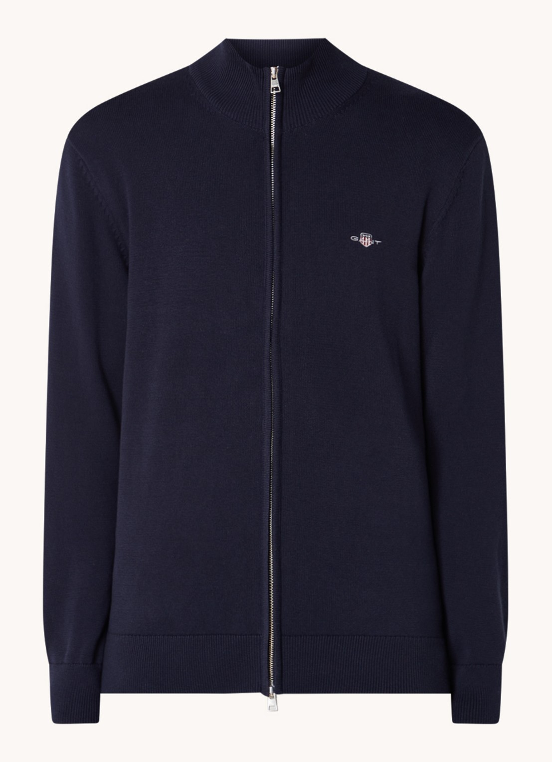 Gant Fijngebreid vest met logoborduring - voorkant donkerblauw