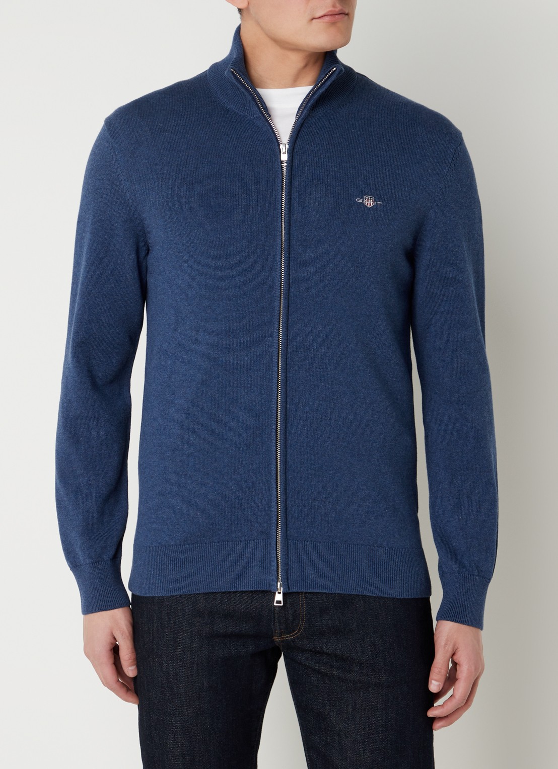 Gant Fijngebreid vest met logoborduring - detail 4 indigo