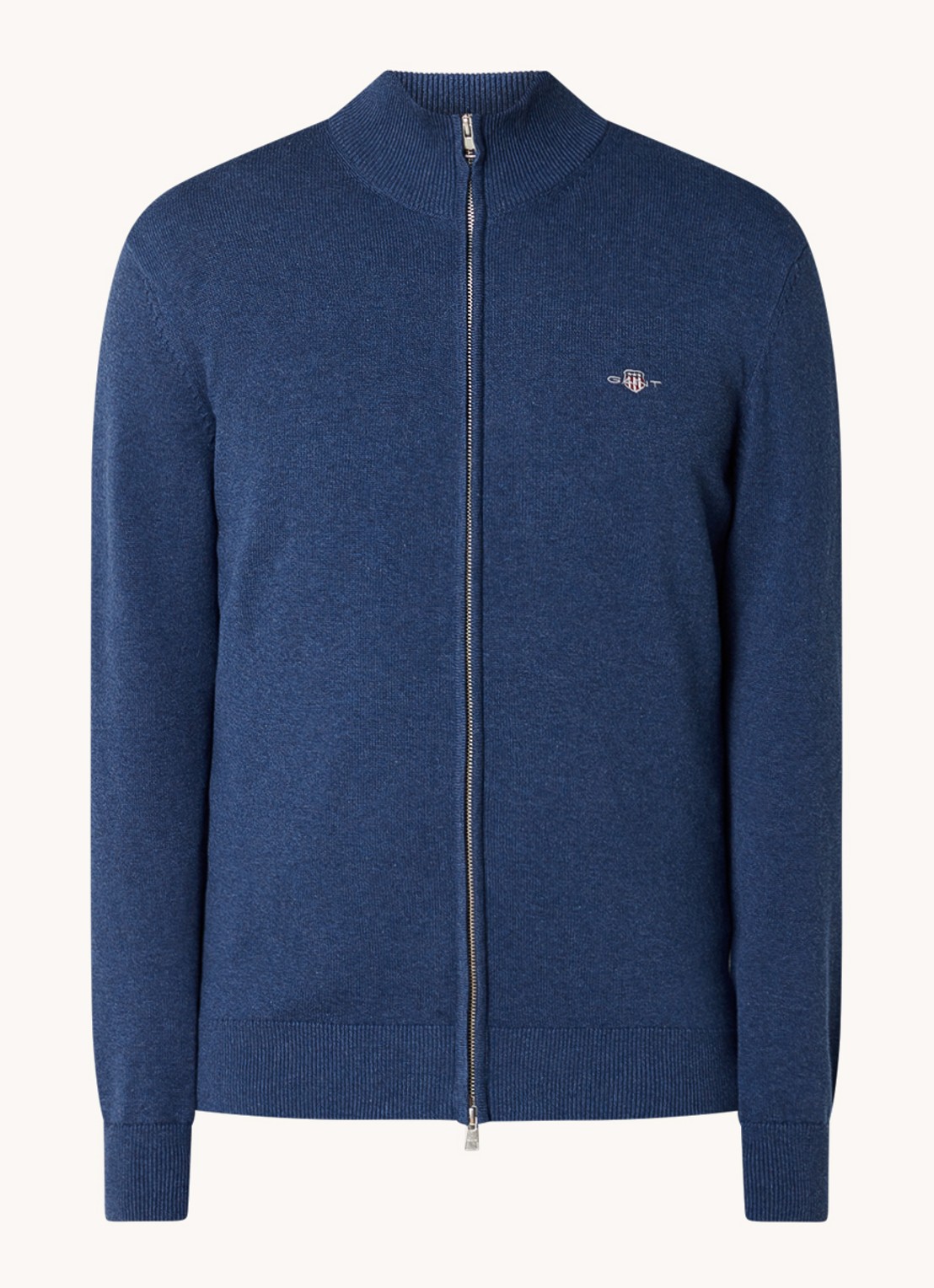 Gant Fijngebreid vest met logoborduring - voorkant 2 indigo
