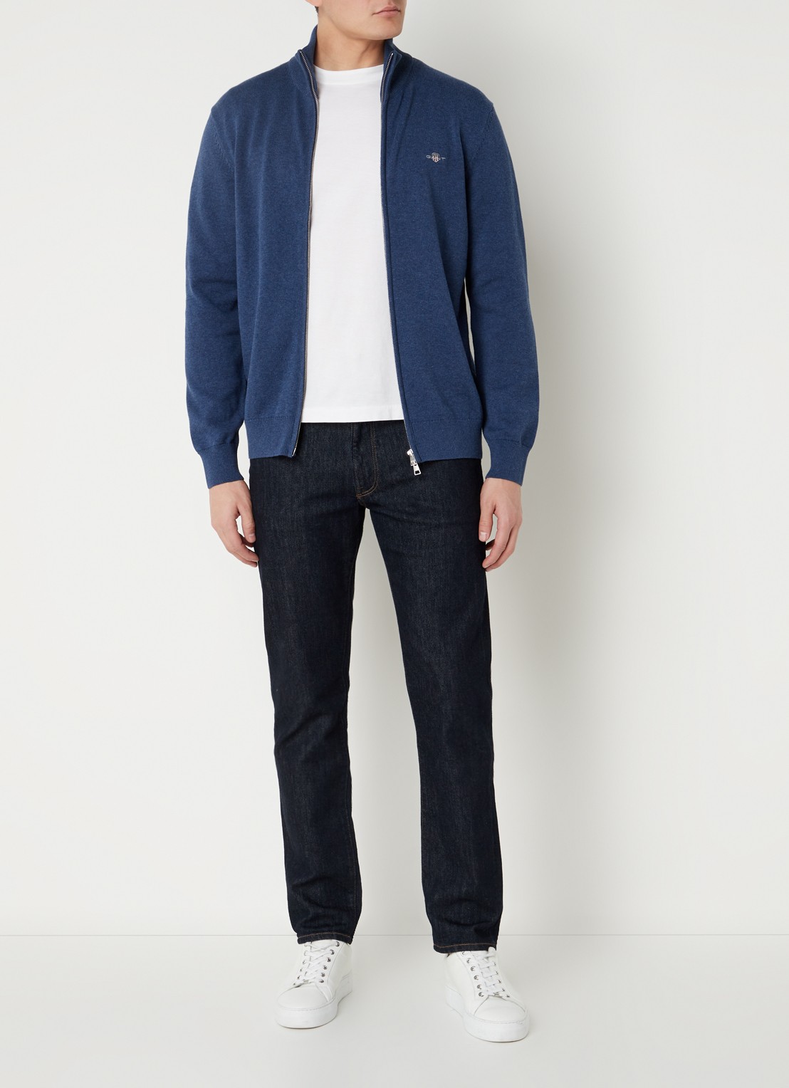 Gant Fijngebreid vest met logoborduring - voorkant 3 indigo