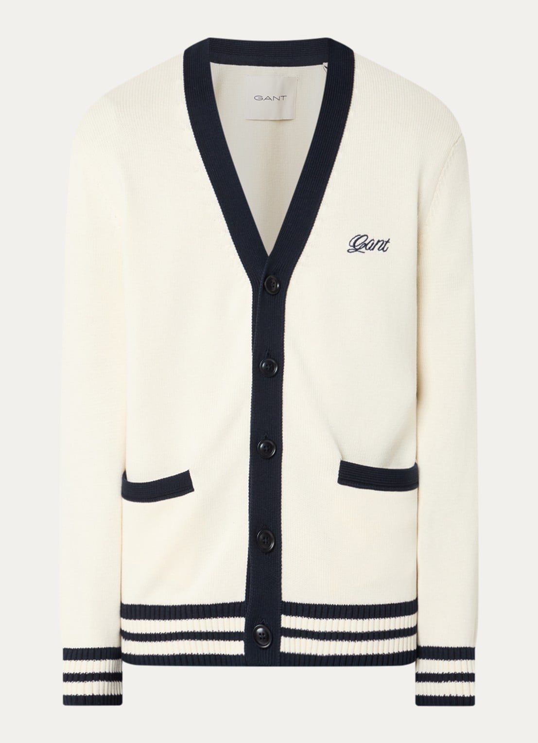 Gant Fijngebreid vest met logoborduring - voorkant 3 creme