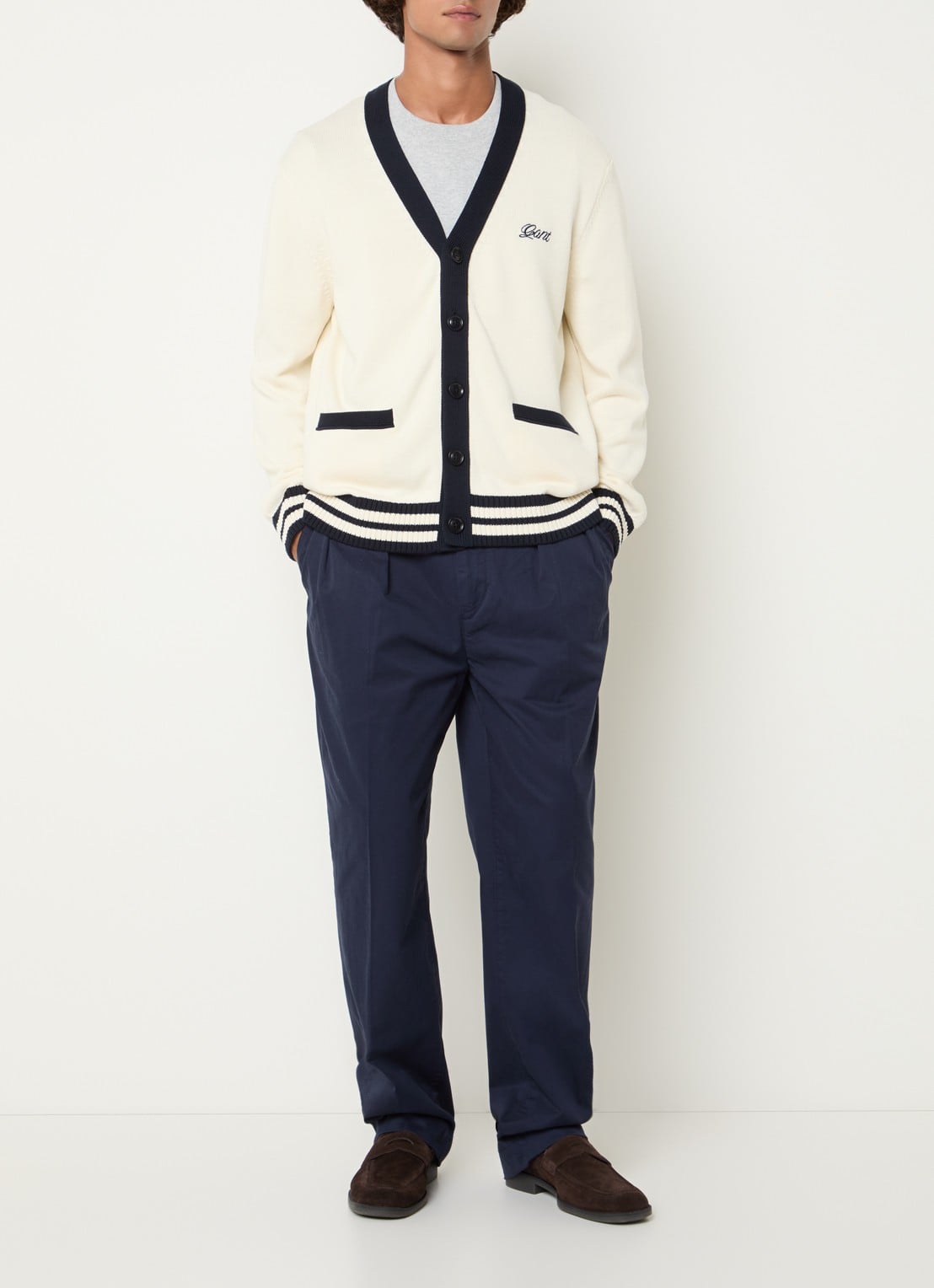 Gant Fijngebreid vest met logoborduring - voorkant 4 creme