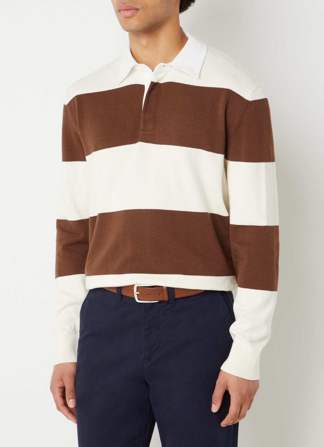 Gant Fijngebreide polo met streepprint - detail bruin