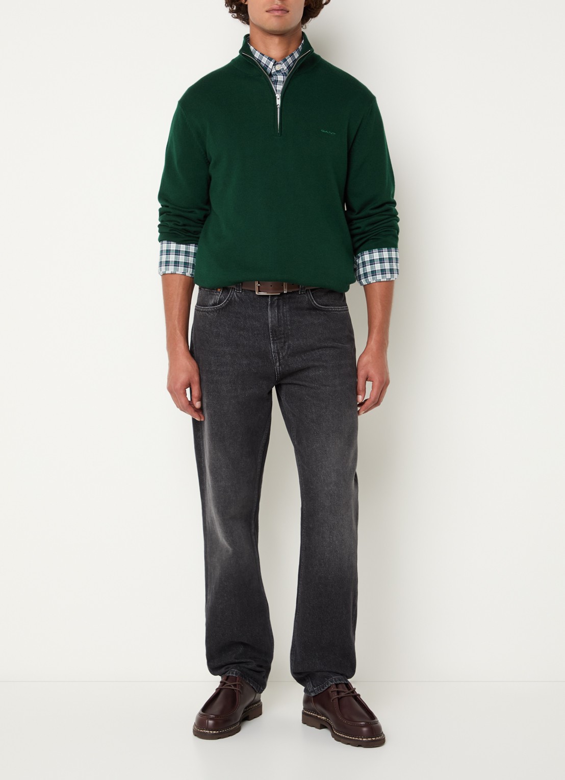 Gant Fijngebreide pullover in wolblend met halve rits - voorkant 4 donkergroen