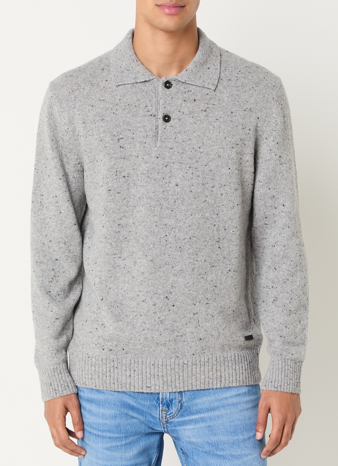 Gant Fijngebreide pullover in wolblend met polokraag - detail grijsmele