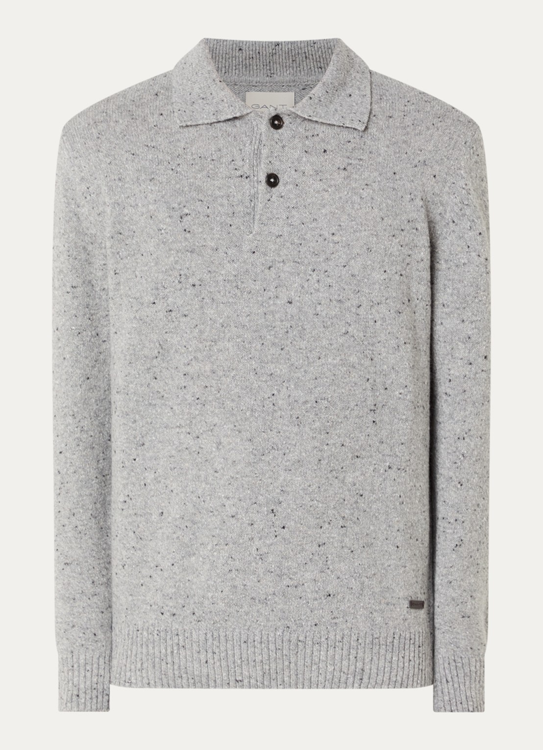 Gant Fijngebreide pullover in wolblend met polokraag - voorkant 3 grijsmele