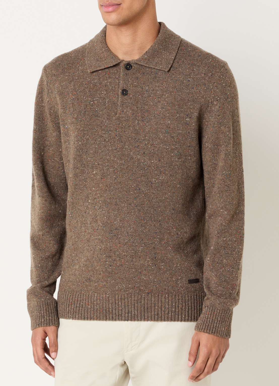 Gant Fijngebreide pullover in wolblend met polokraag - detail hazelnootbruin