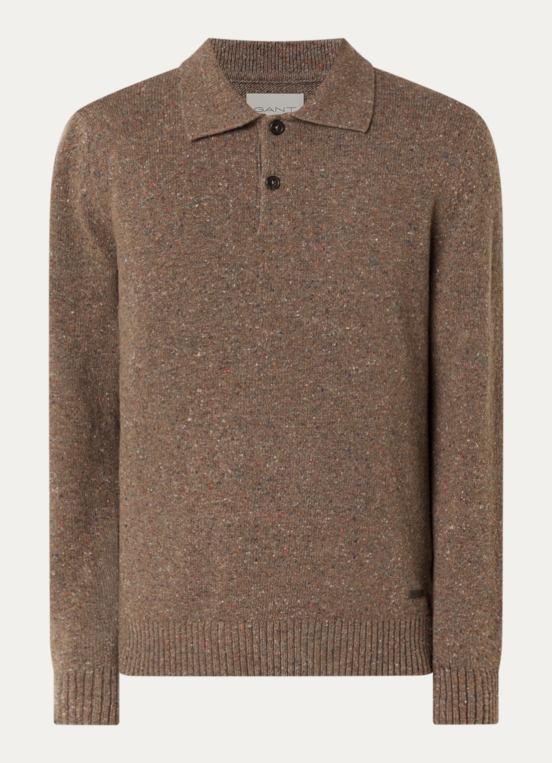 Gant Fijngebreide pullover in wolblend met polokraag - voorkant 3 hazelnootbruin