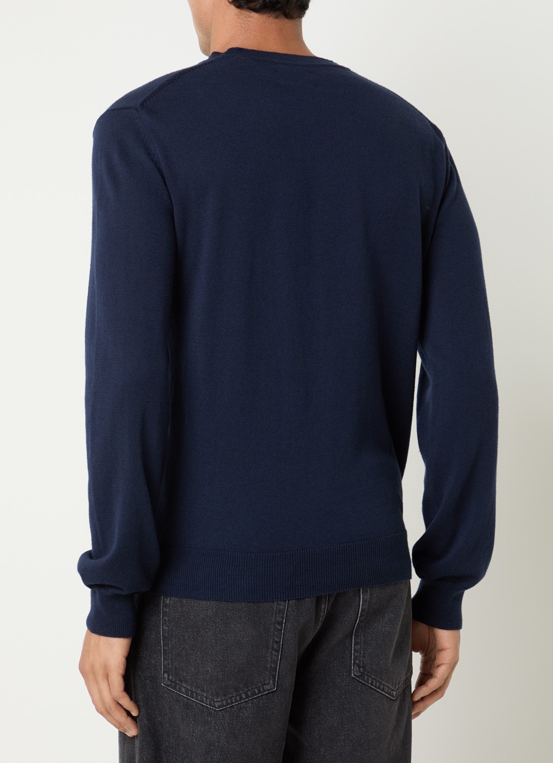 Gant Fijngebreide pullover in wolblend met ronde hals - achterkant donkerblauw