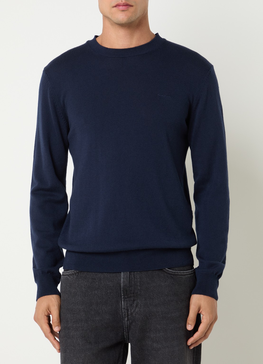 Gant Fijngebreide pullover in wolblend met ronde hals - detail 4 donkerblauw