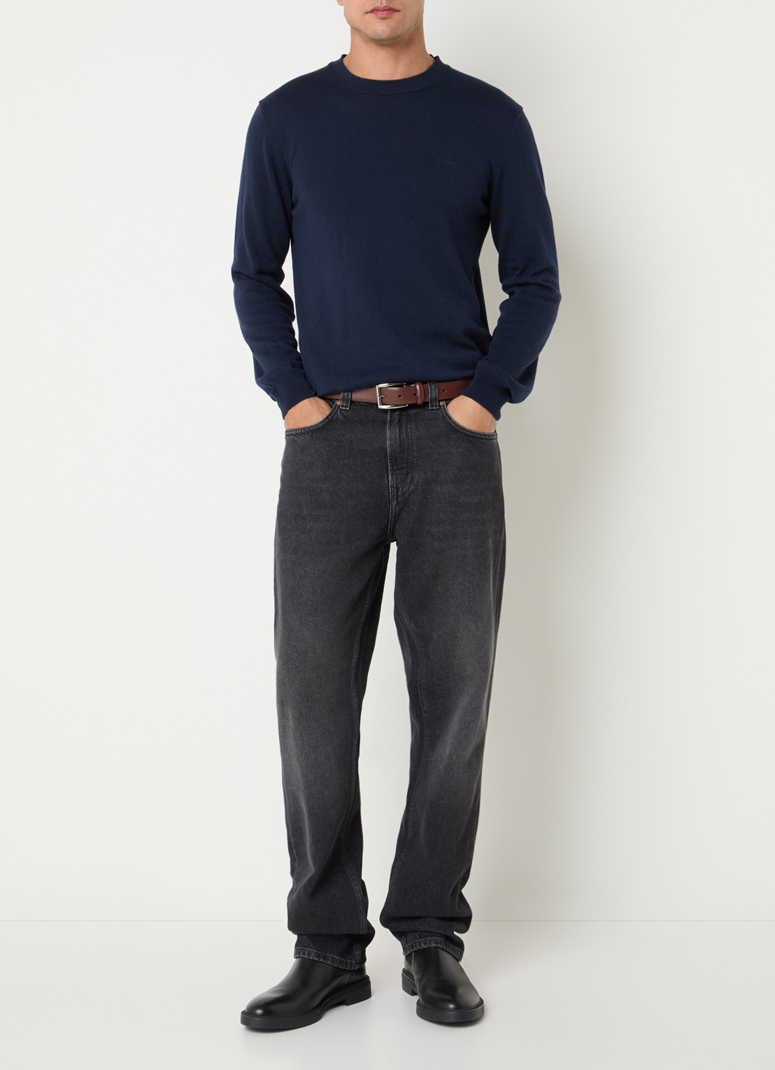 Gant Fijngebreide pullover in wolblend met ronde hals - voorkant 3 donkerblauw