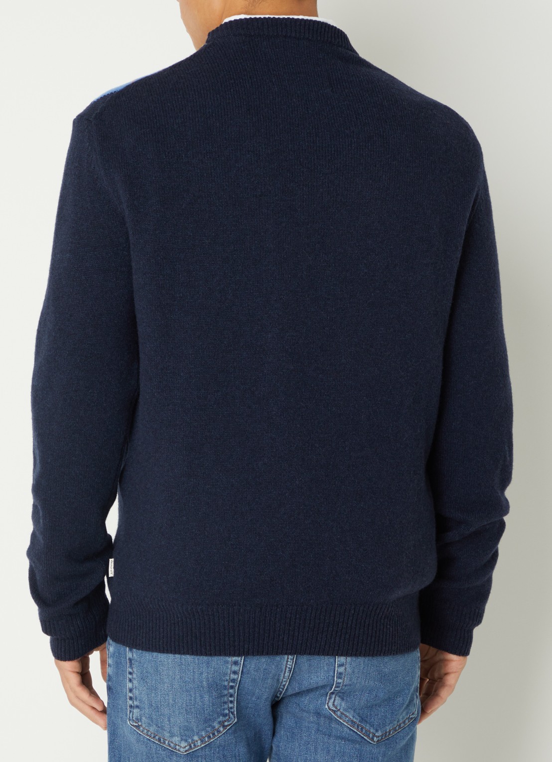Gant Fijngebreide pullover in wolblend met ruitdessin - achterkant 3 donkerblauw
