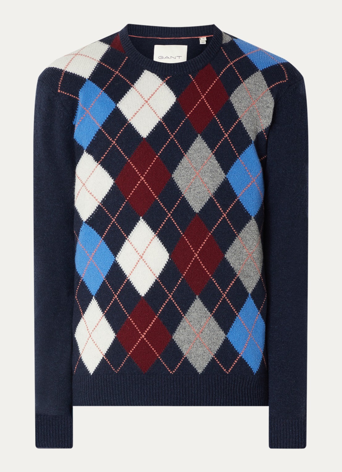 Gant Fijngebreide pullover in wolblend met ruitdessin - voorkant donkerblauw