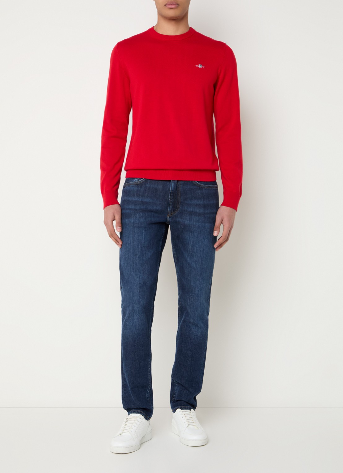 Gant Fijngebreide pullover met logo - voorkant 4 rood