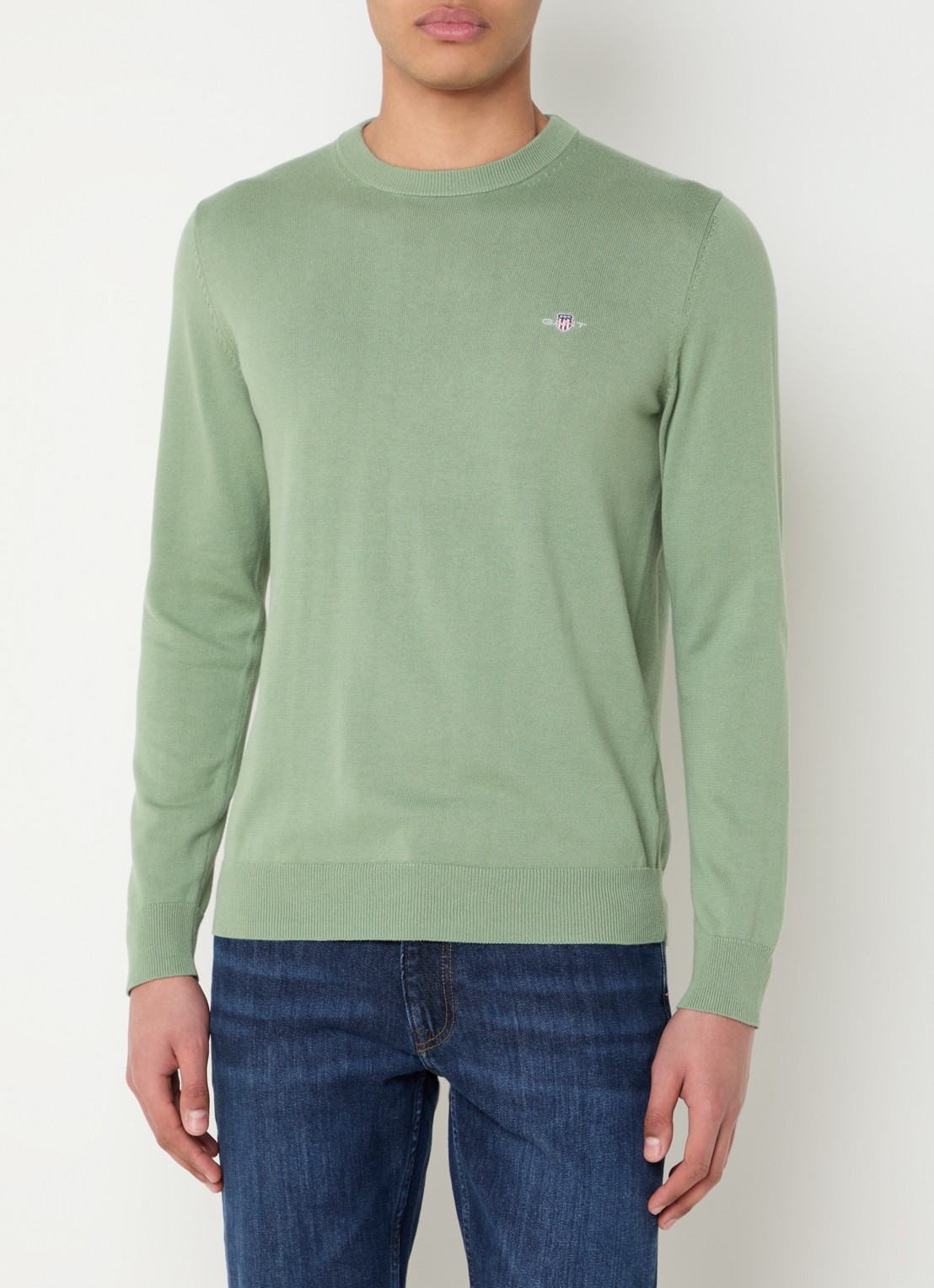 Gant Fijngebreide pullover met logo - detail 4 lindegroen
