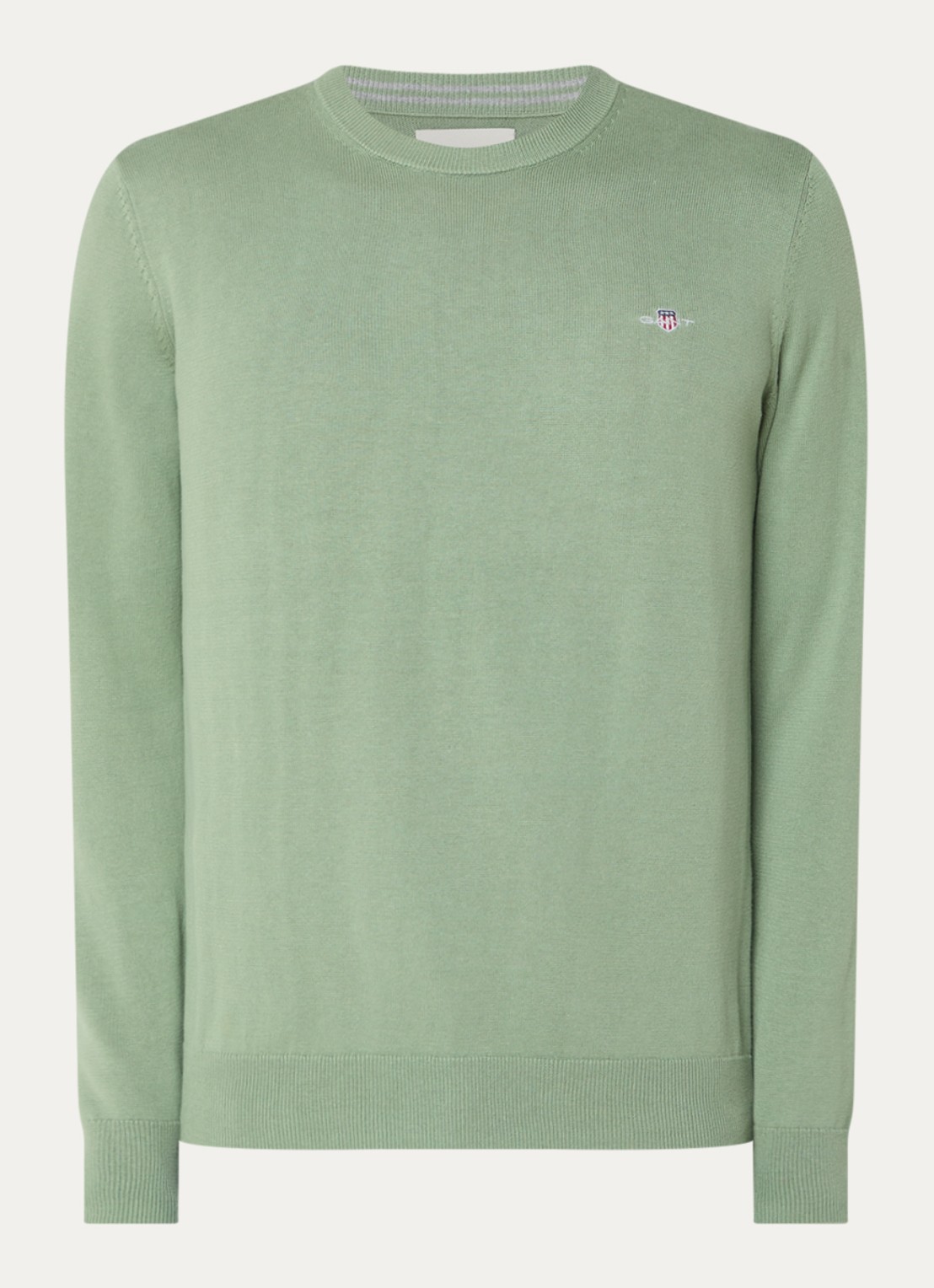 Gant Fijngebreide pullover met logo - voorkant 2 lindegroen