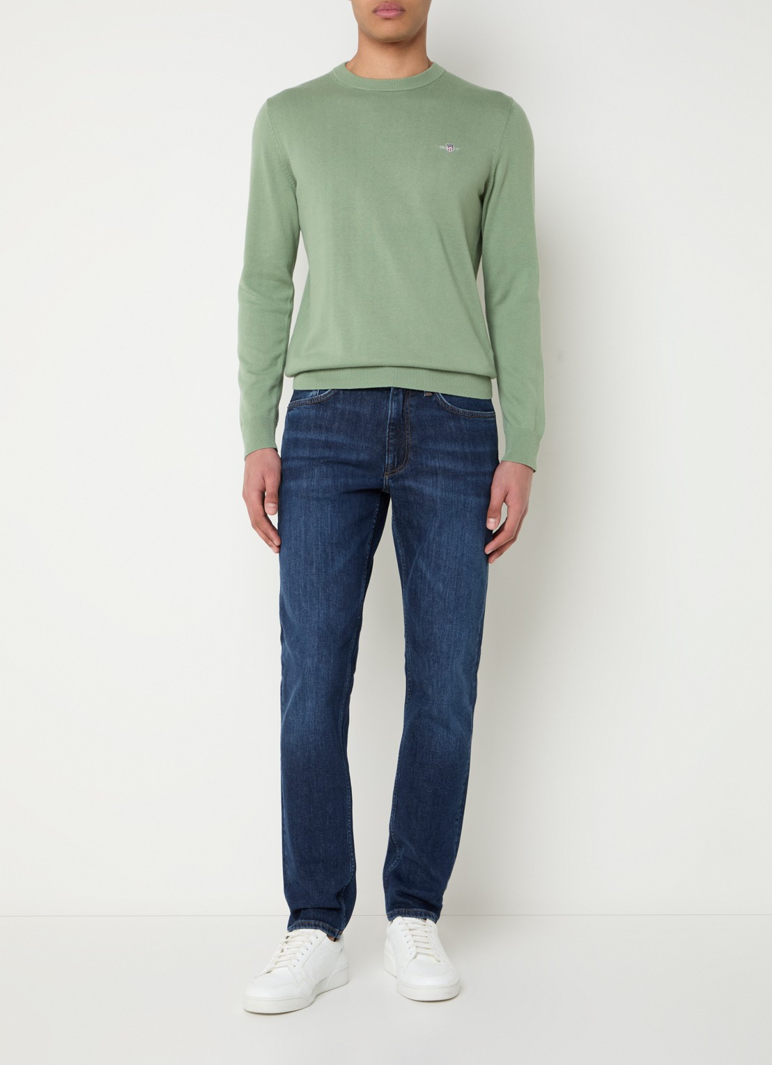 Gant Fijngebreide pullover met logo - voorkant 3 lindegroen