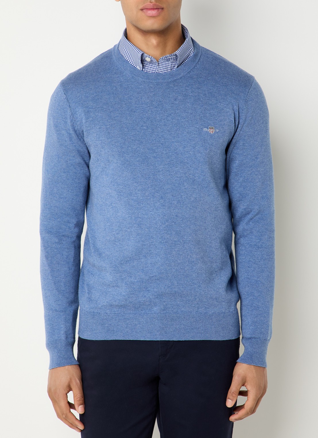 Gant Fijngebreide pullover met logo - detail 4 blauw