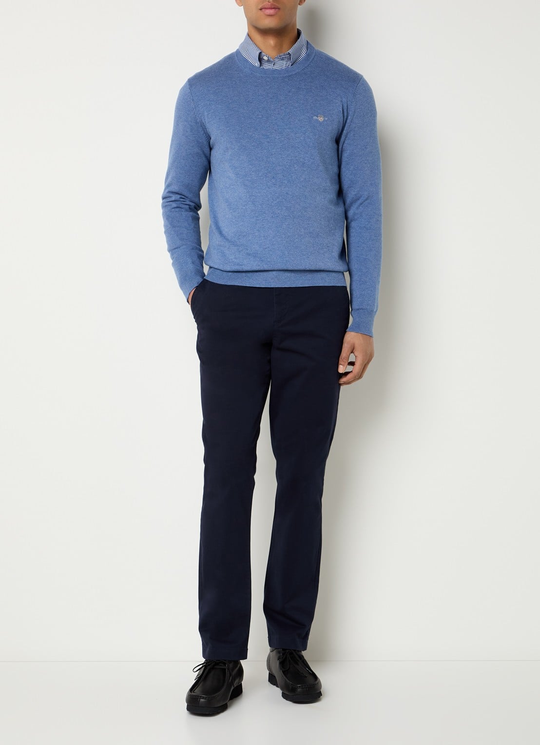 Gant Fijngebreide pullover met logo - voorkant 2 blauw