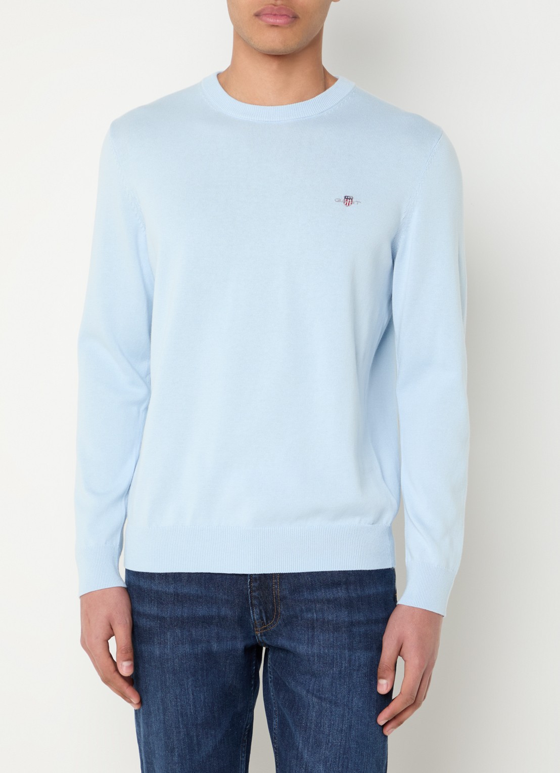 Gant Fijngebreide pullover met logo - detail 4 lichtblauw