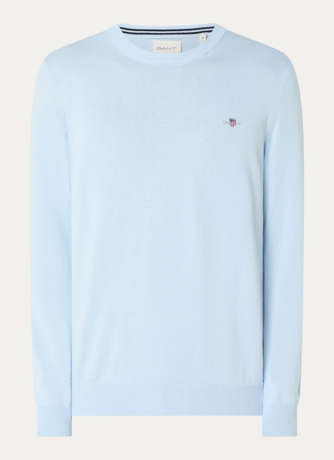 Gant Fijngebreide pullover met logo - voorkant lichtblauw